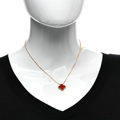 Van Cleef & Arpels 18K Yellow Gold Carnelian Vintage Alhambra Pendant Necklace 2 of 5