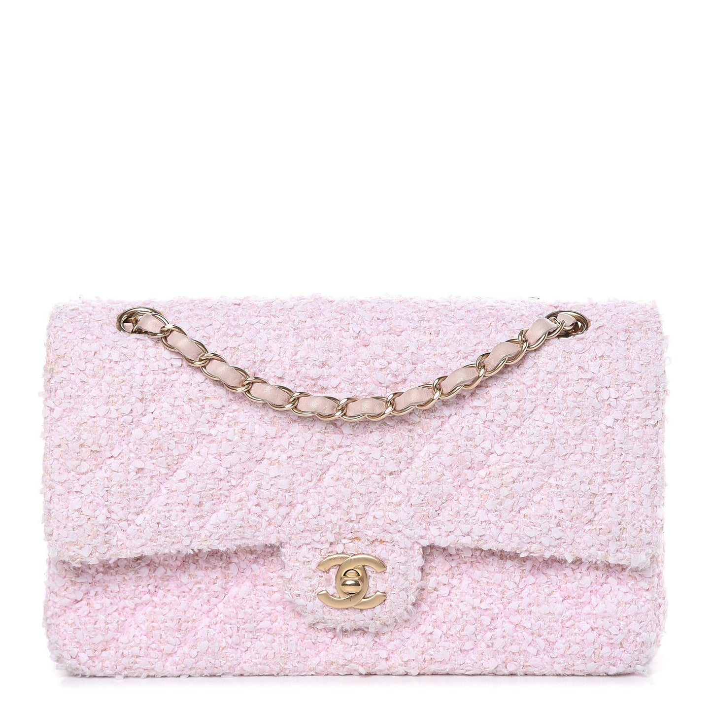Tweed Medium Double Flap Pink