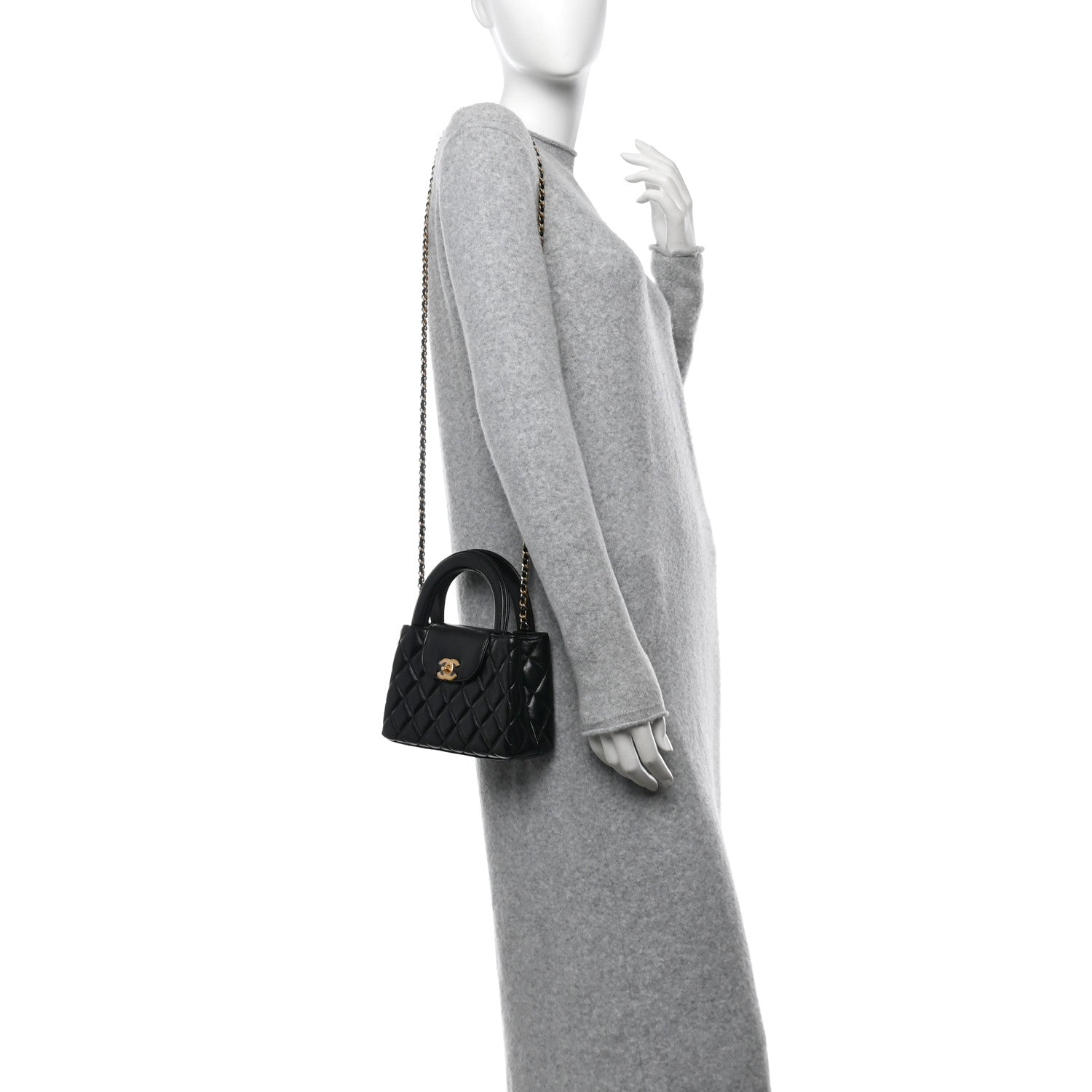 Chanel Shiny Aged Calfskin Quilted Nano Kelly Shopper Black 2 of 10