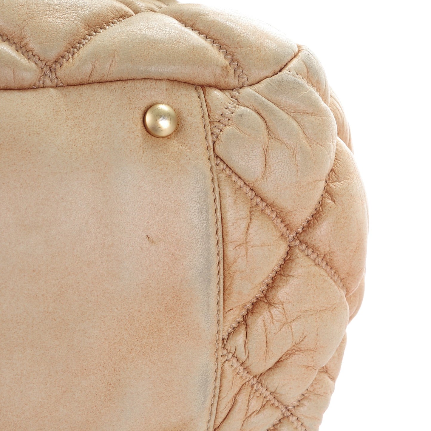 Lambskin Bubble Quilt Accordion Flap Beige