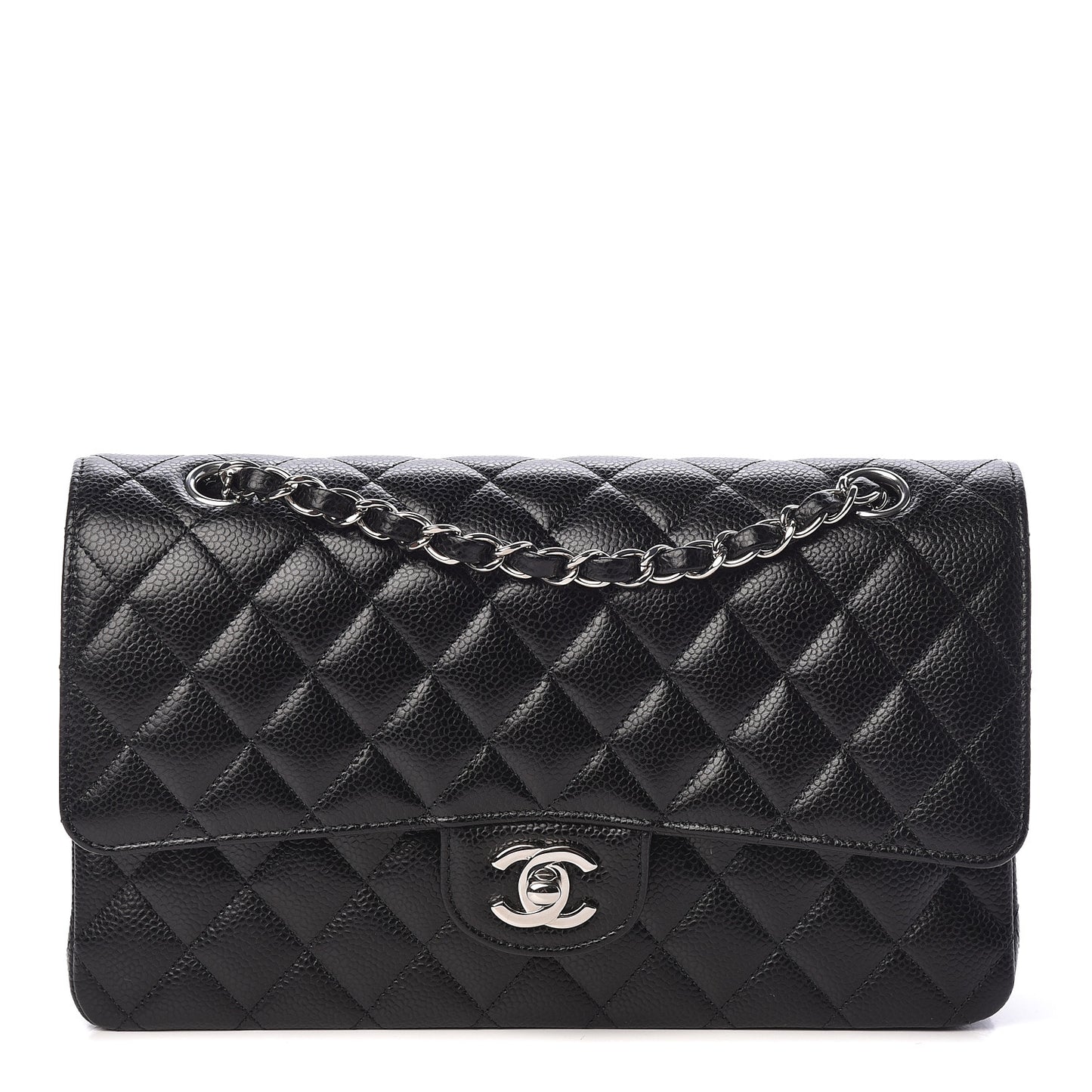 Caviar Quilted Medium Double Flap Black