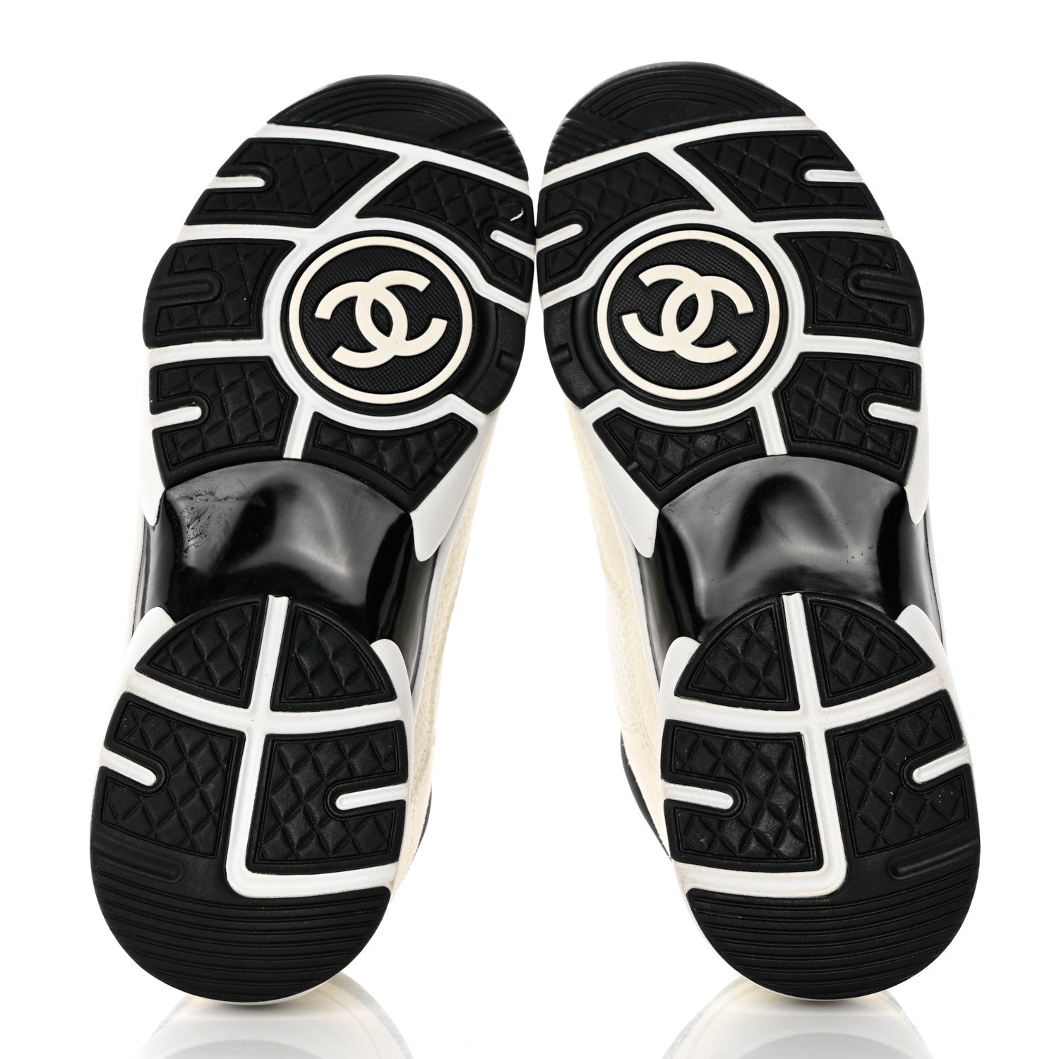Chanel Mesh Suede Calfskin Grained Calfskin Womens CC Sneakers 38 White Black 5 of 8