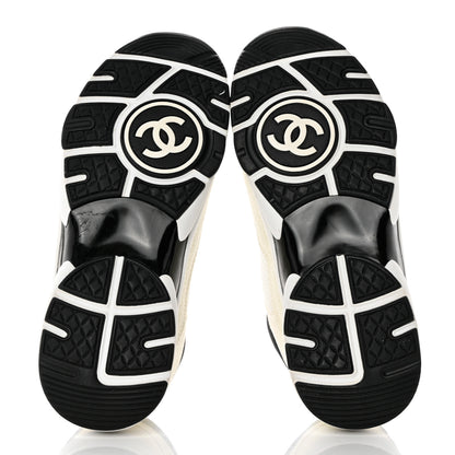 Chanel Mesh Suede Calfskin Grained Calfskin Womens CC Sneakers 38 White Black 5 of 8
