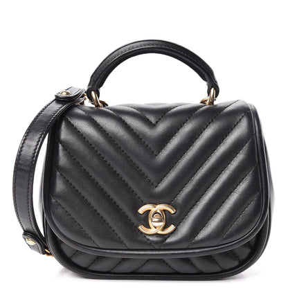 Chanel Lambskin Reverse Chevron Quilted Mini Round Top Handle Flap Black 1 of 12