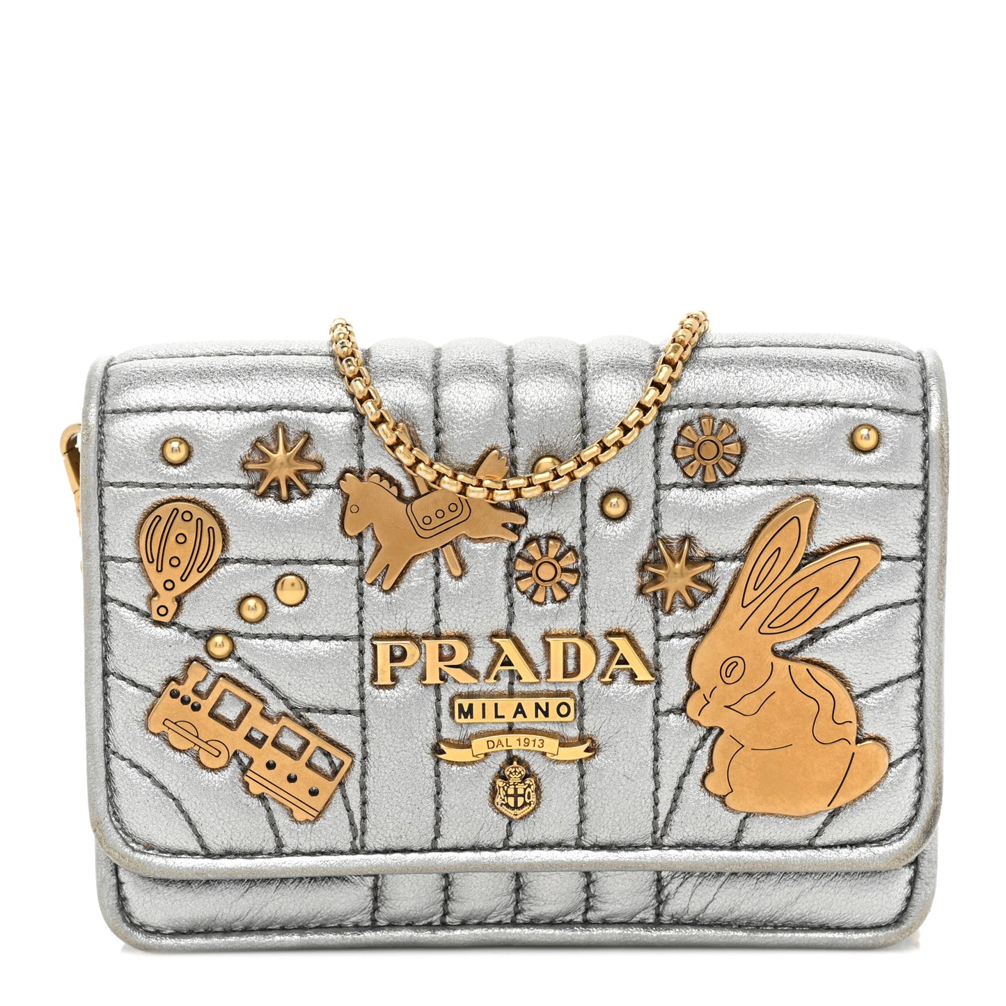 Metallic Nappa Impunture Embellished Diagramme Mini Bag Cromo