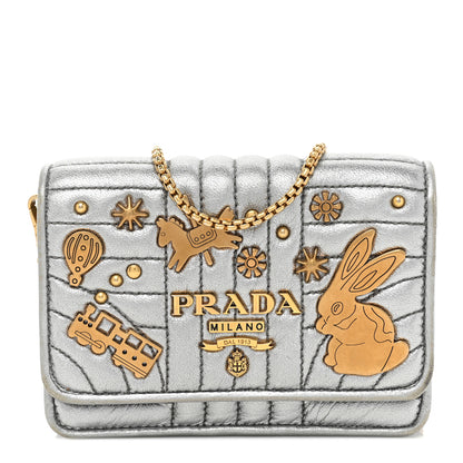 Prada Metallic Nappa Impunture Embellished Diagramme Mini Bag Cromo 1 of 14