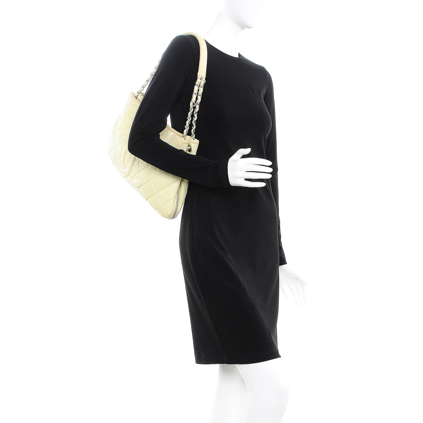 Caviar Quilted Expandable Zip Shoulder Bag Ivory