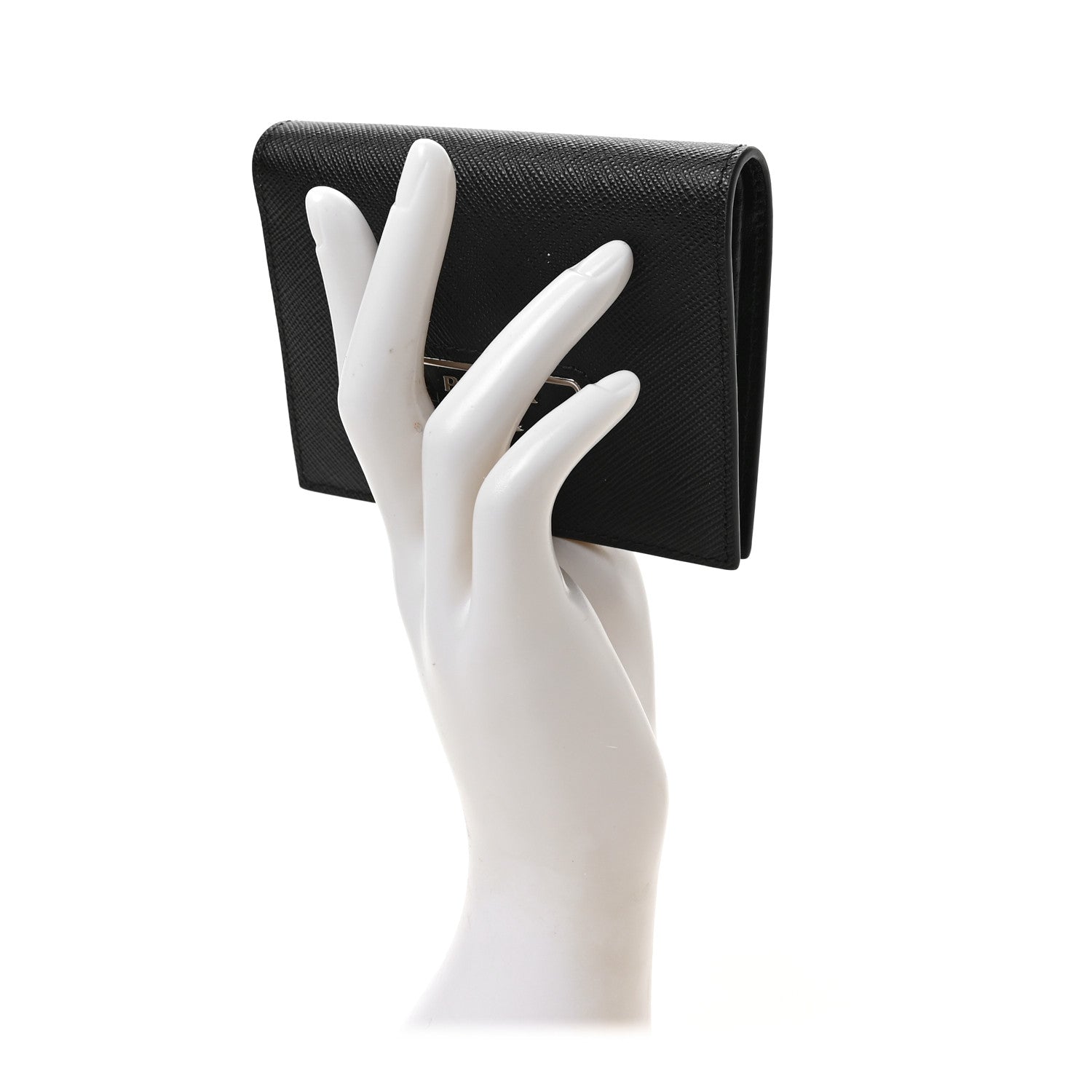 Prada Saffiano Small Triangle Bi-Fold Wallet Black 2 of 6