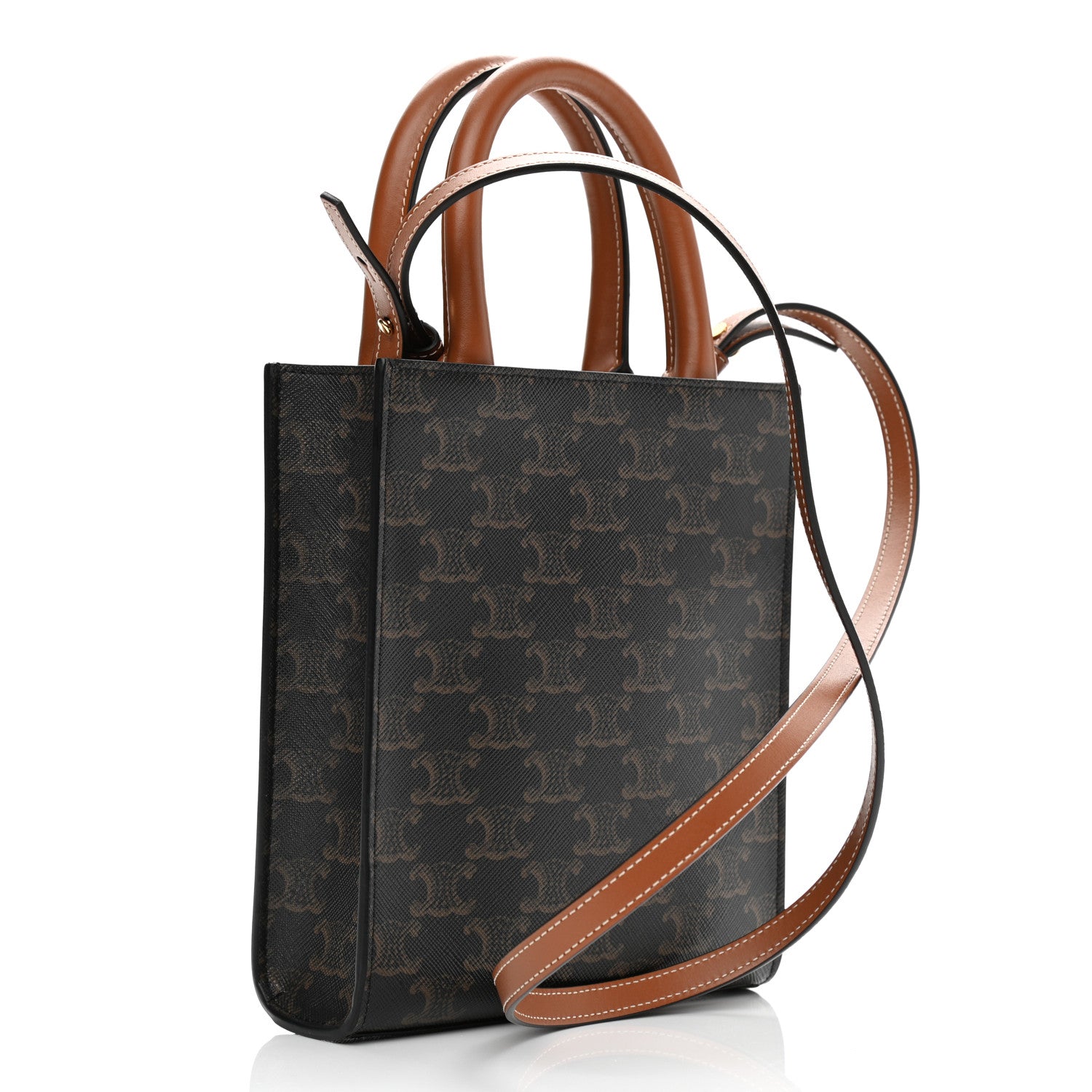 Celine Triomphe Canvas Calfskin Mini Vertical Cabas Tan 3 of 8