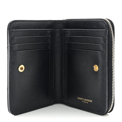 Saint Laurent Grain De Poudre Matelasse Chevron Monogram Compact Zip Around Wallet Black 5 of 14