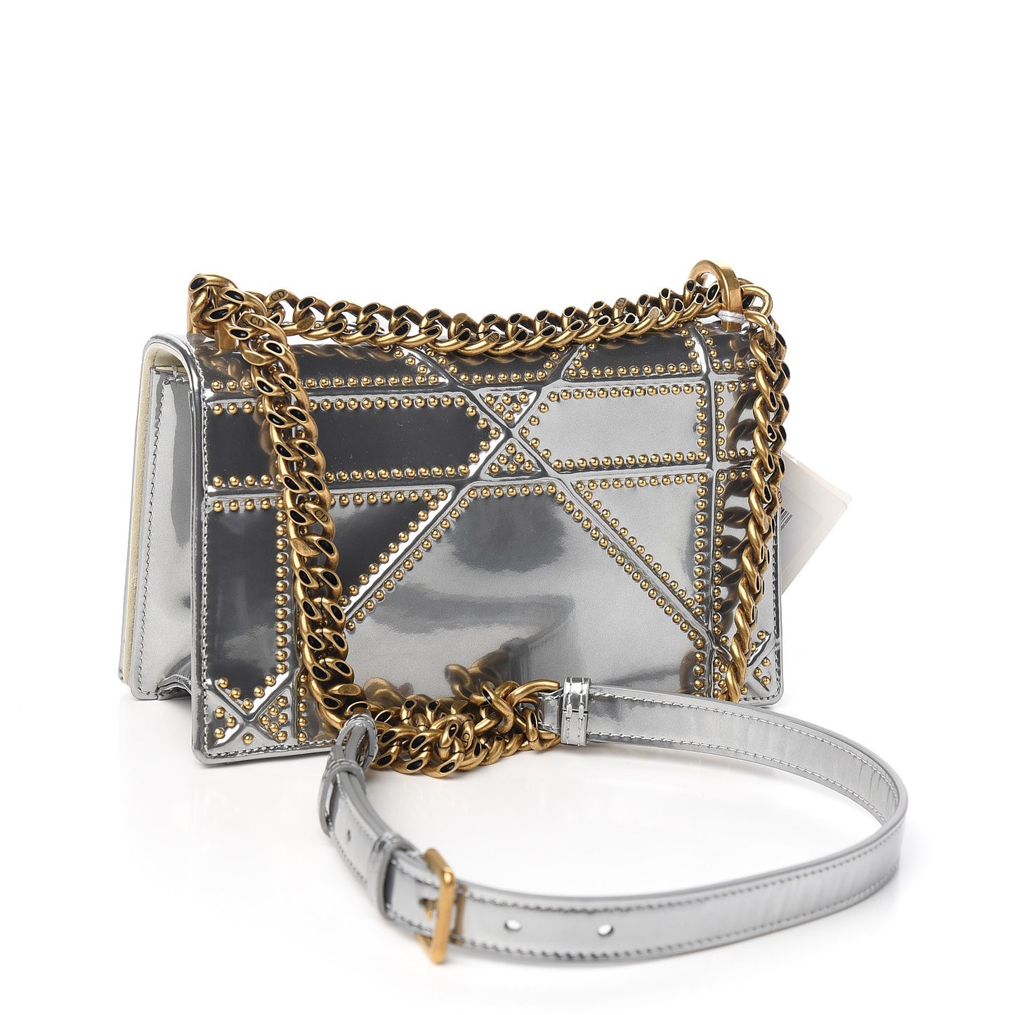 Metallic Patent Studded Small Diorama Flap Bag Silver