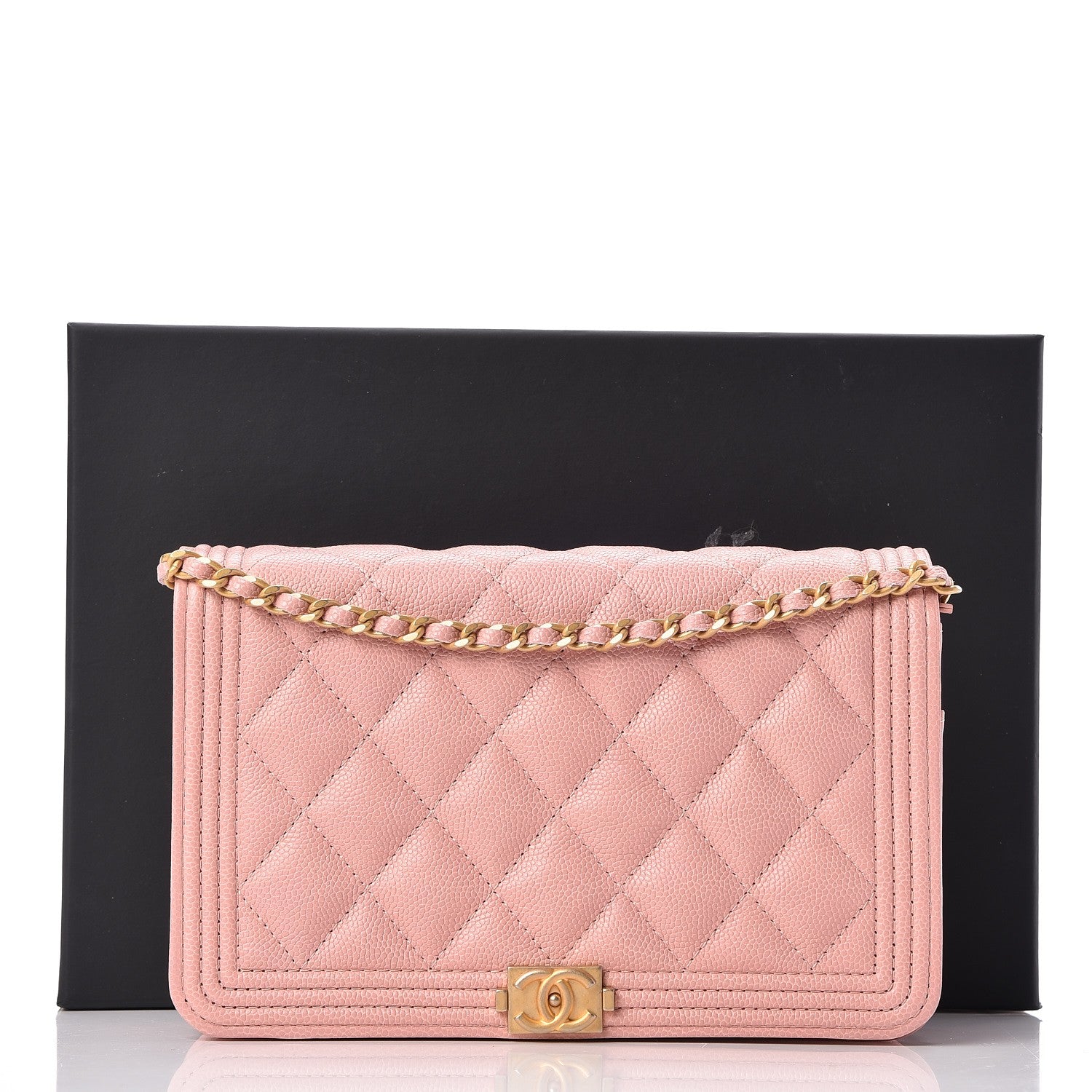 Chanel Caviar Quilted Boy Wallet On Chain WOC Pink 9 of 9