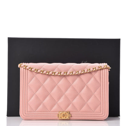 Chanel Caviar Quilted Boy Wallet On Chain WOC Pink 9 of 9