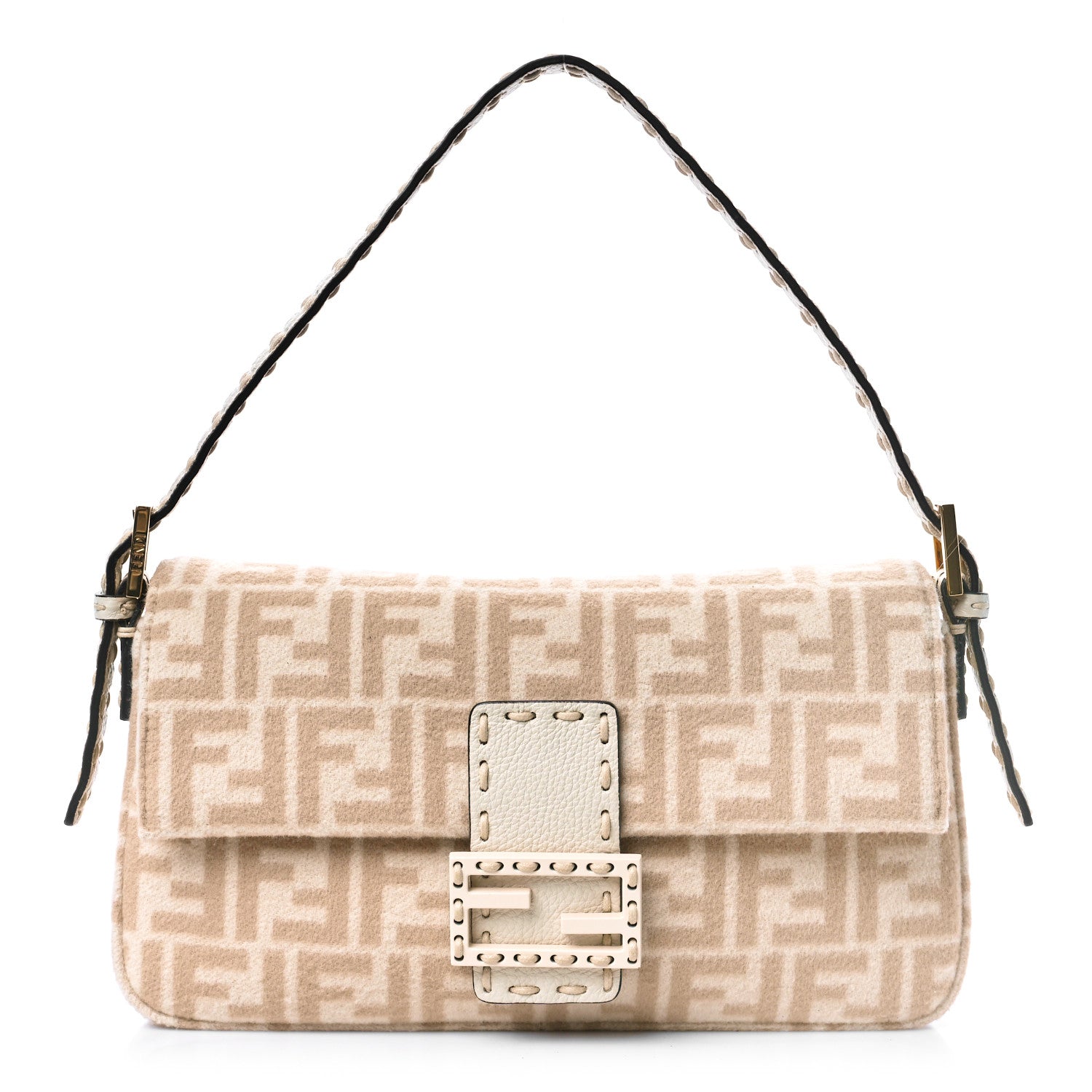 Fendi Wool Cuoio Romano Selleria FF 1974 Baguette 1997 Beige Cammello Camelia 1 of 8