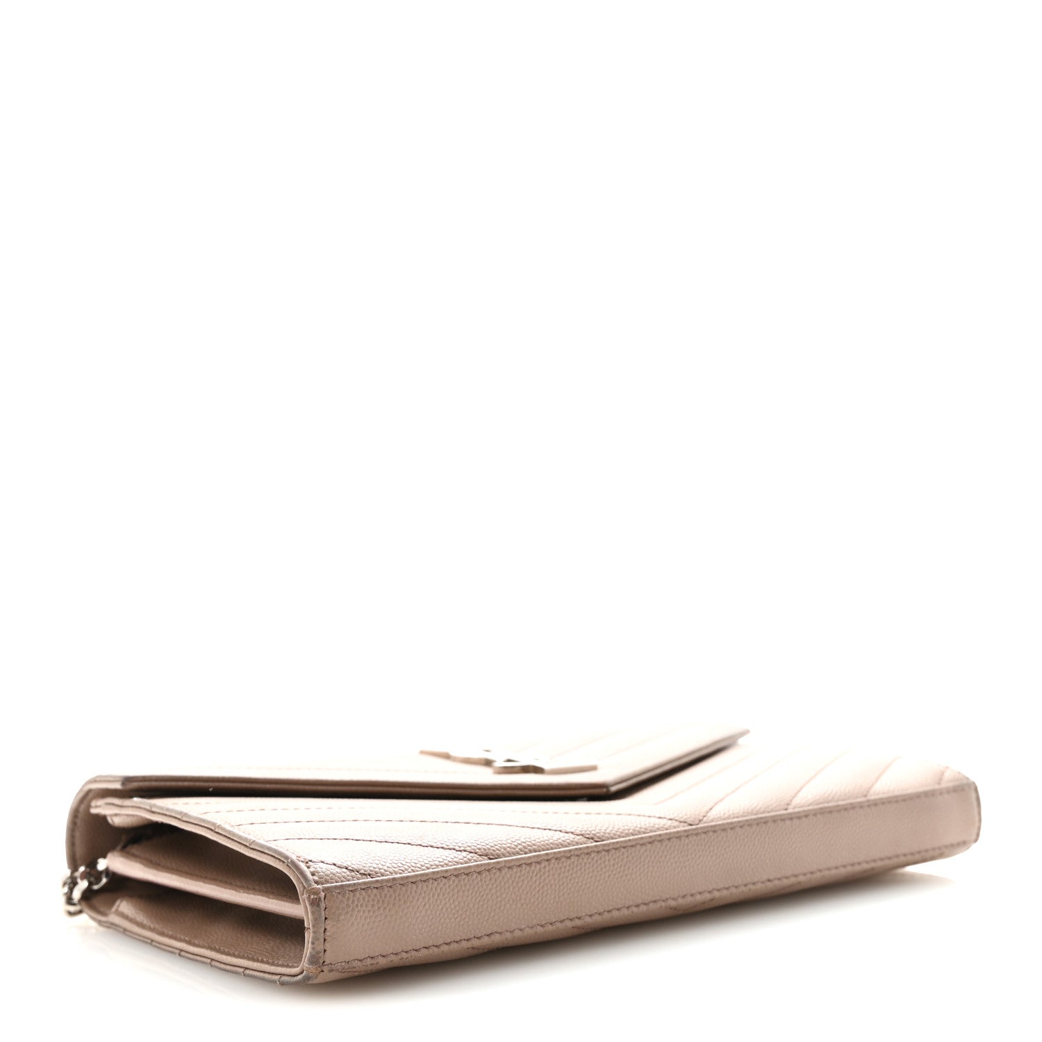 Saint Laurent Grain De Poudre Matelasse Chevron Monogram Chain Wallet Taupe 4 of 11