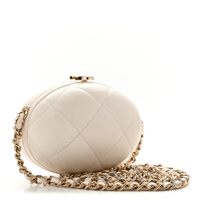 Chanel Lambskin Quilted Oval Minaudiere Chain Clutch White 3 of 13