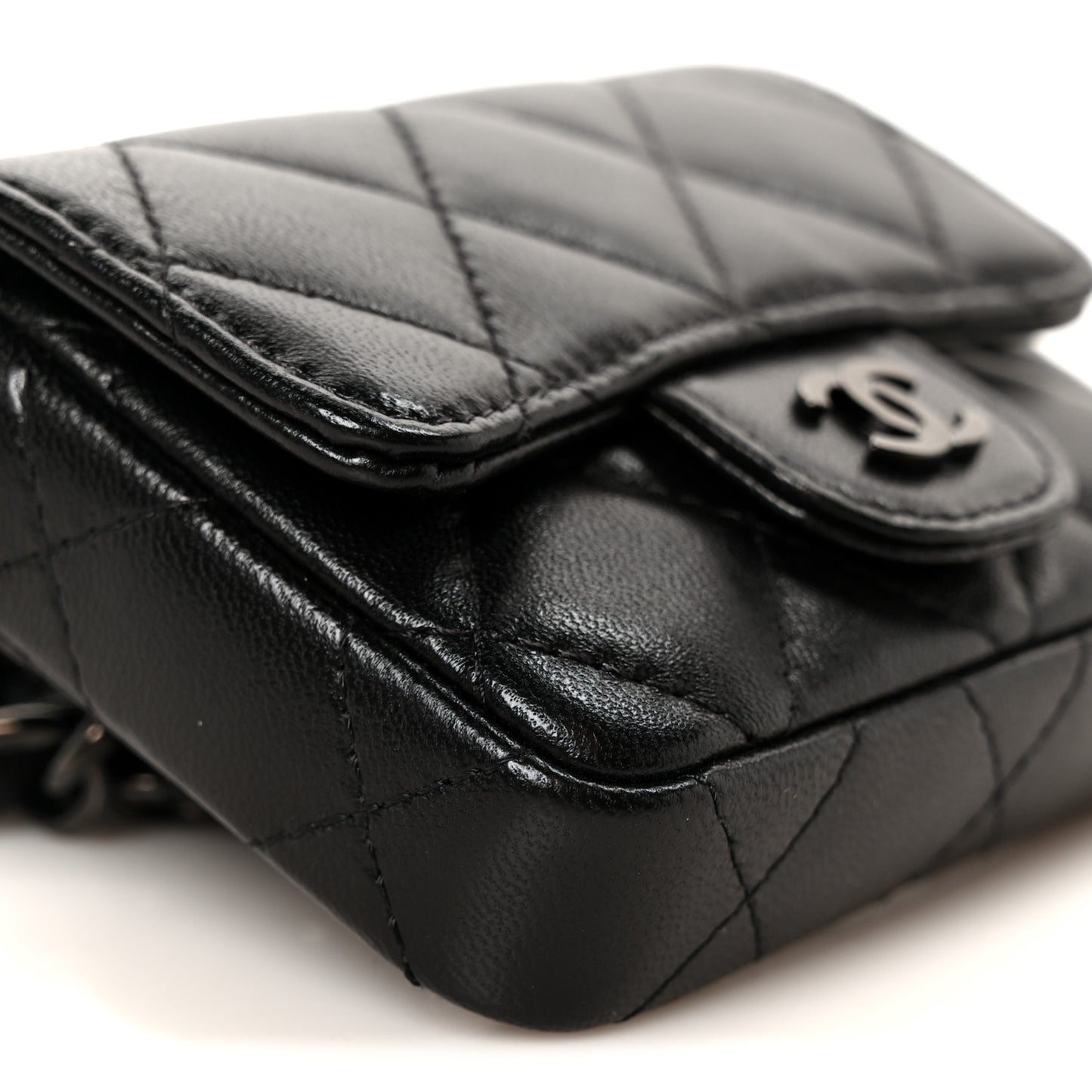 Lambskin Quilted Mini Chain Belt Bag So Black