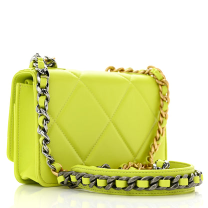 Chanel Shiny Lambskin Quilted Chanel 19 Wallet On Chain WOC Neon Yellow 3 of 14
