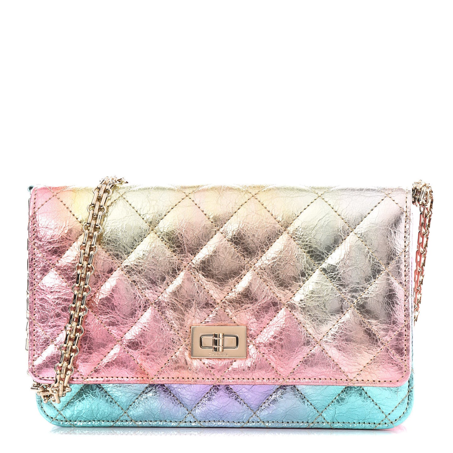 Metallic Goatskin Quilted 2.55 Reissue Wallet on Chain WOC Multicolor