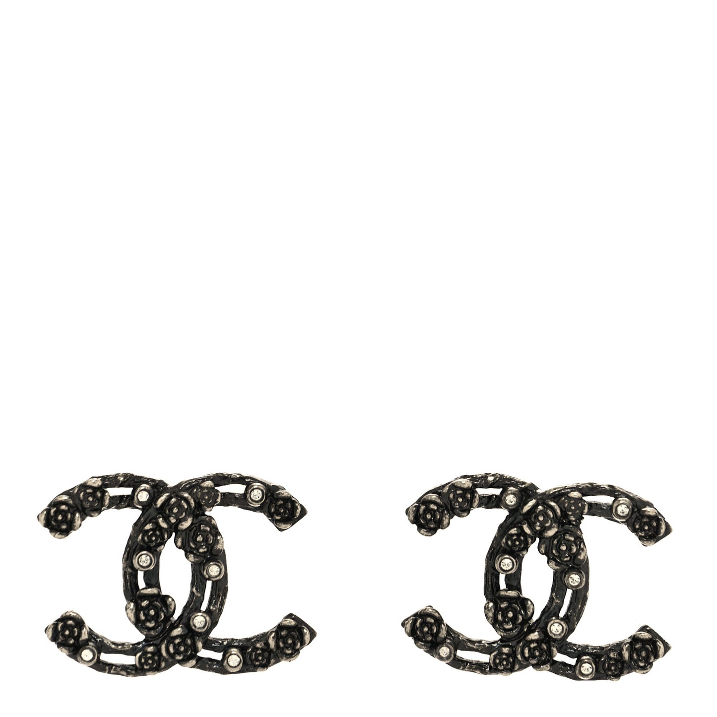 Crystal CC Camellia Earrings Ruthenium