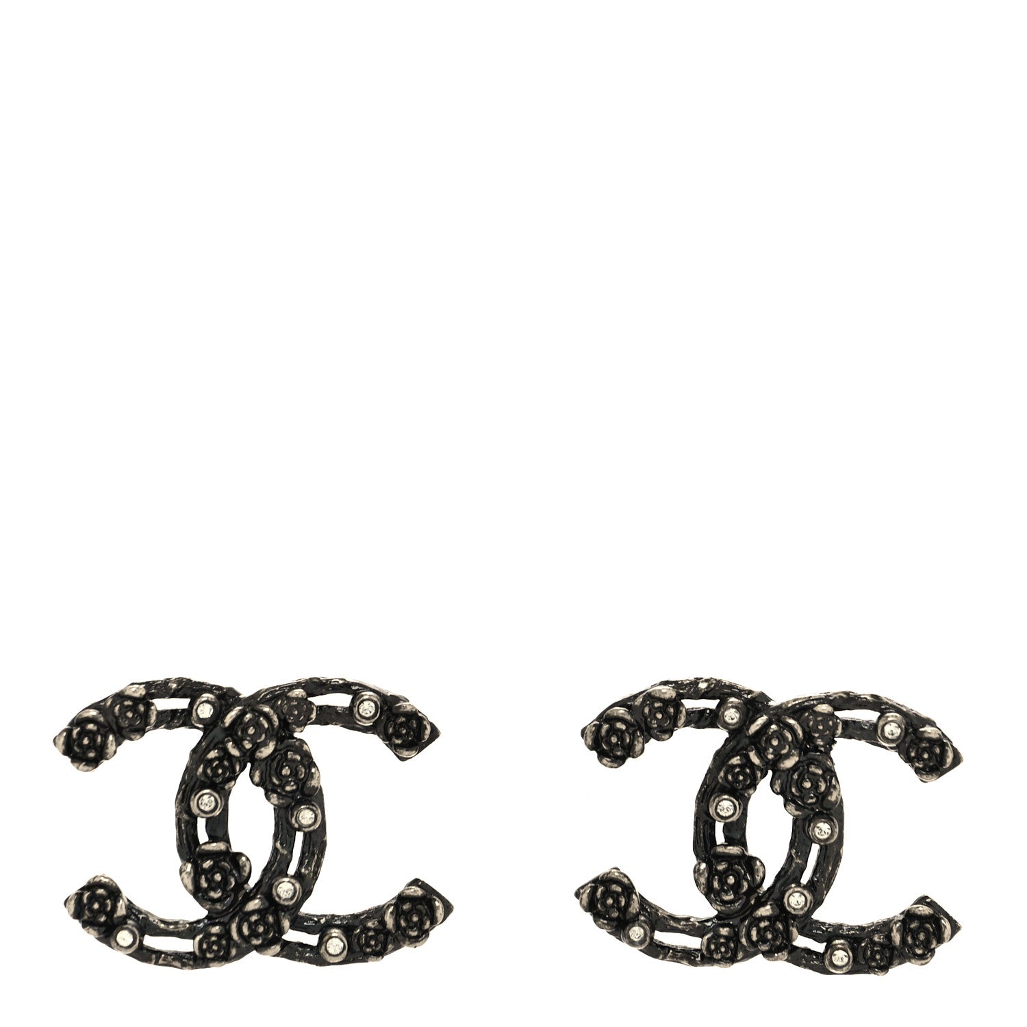 Chanel Crystal CC Camellia Earrings Ruthenium 1 of 4