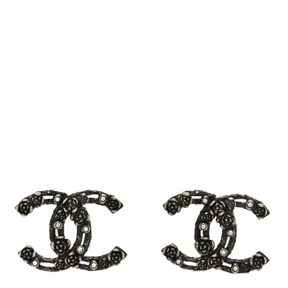 Chanel Crystal CC Camellia Earrings Ruthenium 1 of 4