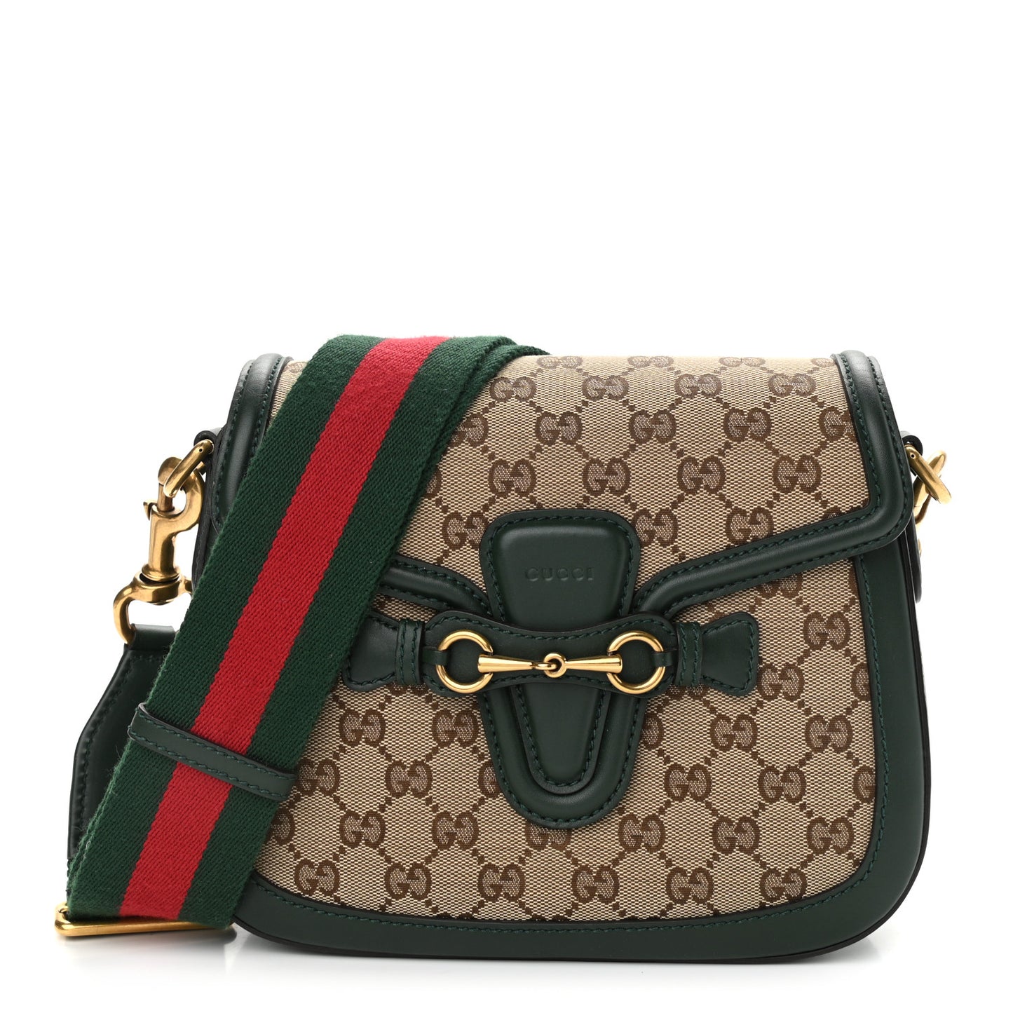 Monogram Calfskin Medium Lady Web Shoulder Bag Beige Green