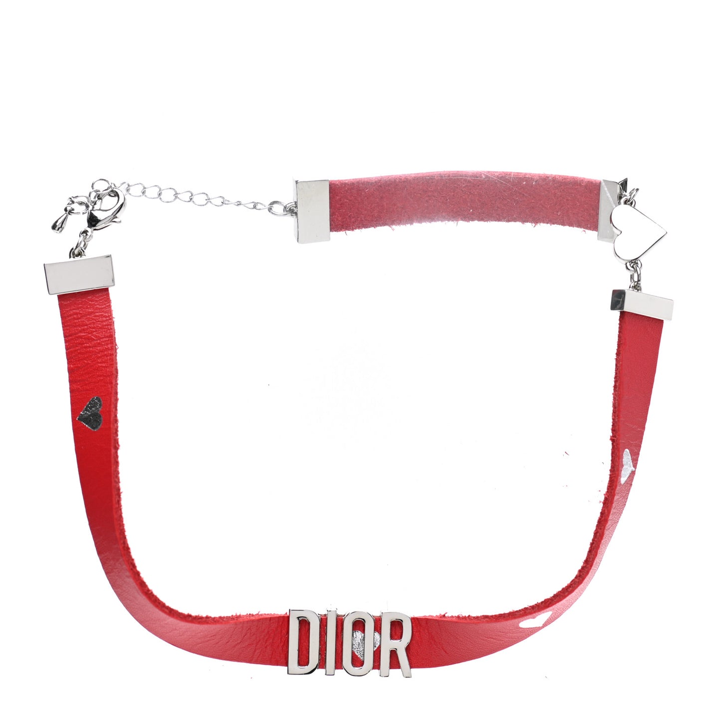 Calfskin Heart Dior Logo Choker Necklace Red