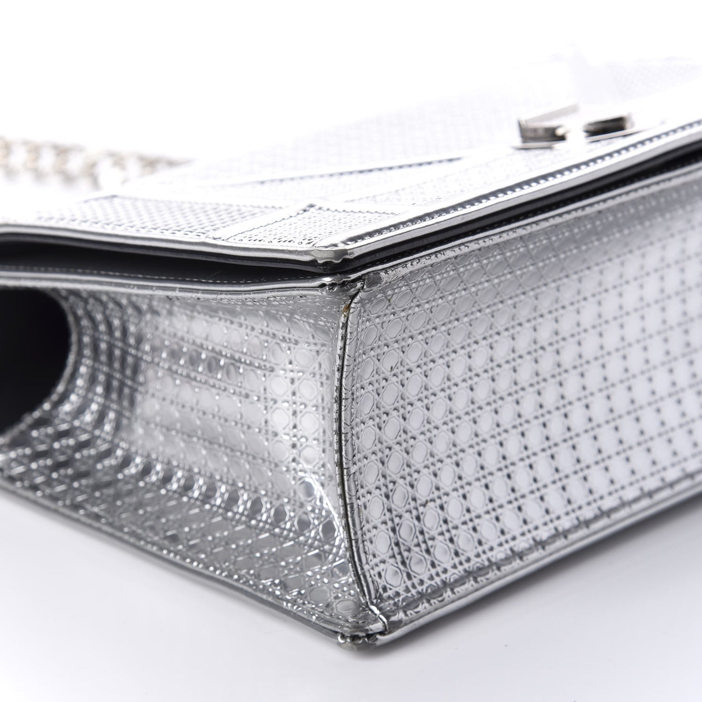 Metallic Patent Micro-Cannage Medium Diorama Flap Bag Silver