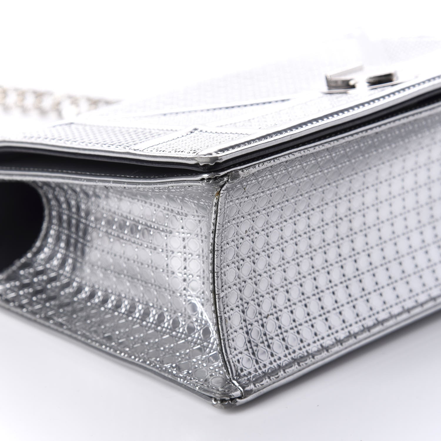 Christian Dior Metallic Patent Micro-Cannage Medium Diorama Flap Bag Silver 6 of 11