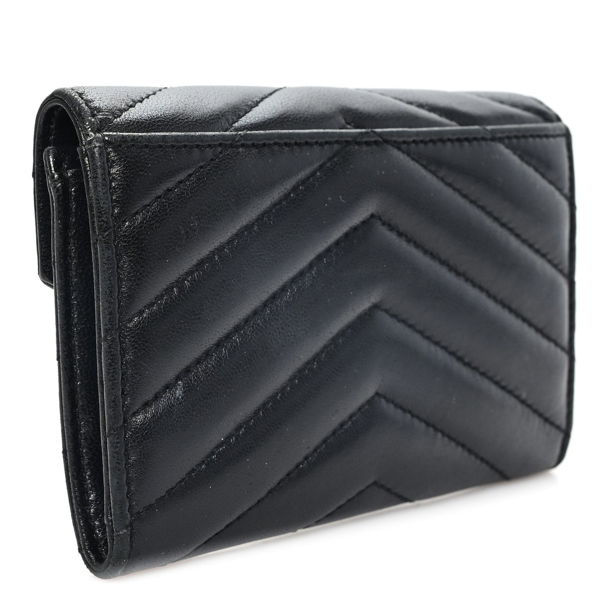 Nappa Matelasse Chevron Small Monogram Envelope Wallet Black