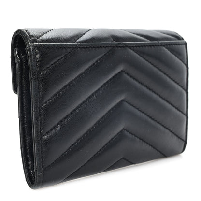 Saint Laurent Nappa Matelasse Chevron Small Monogram Envelope Wallet Black 3 of 7