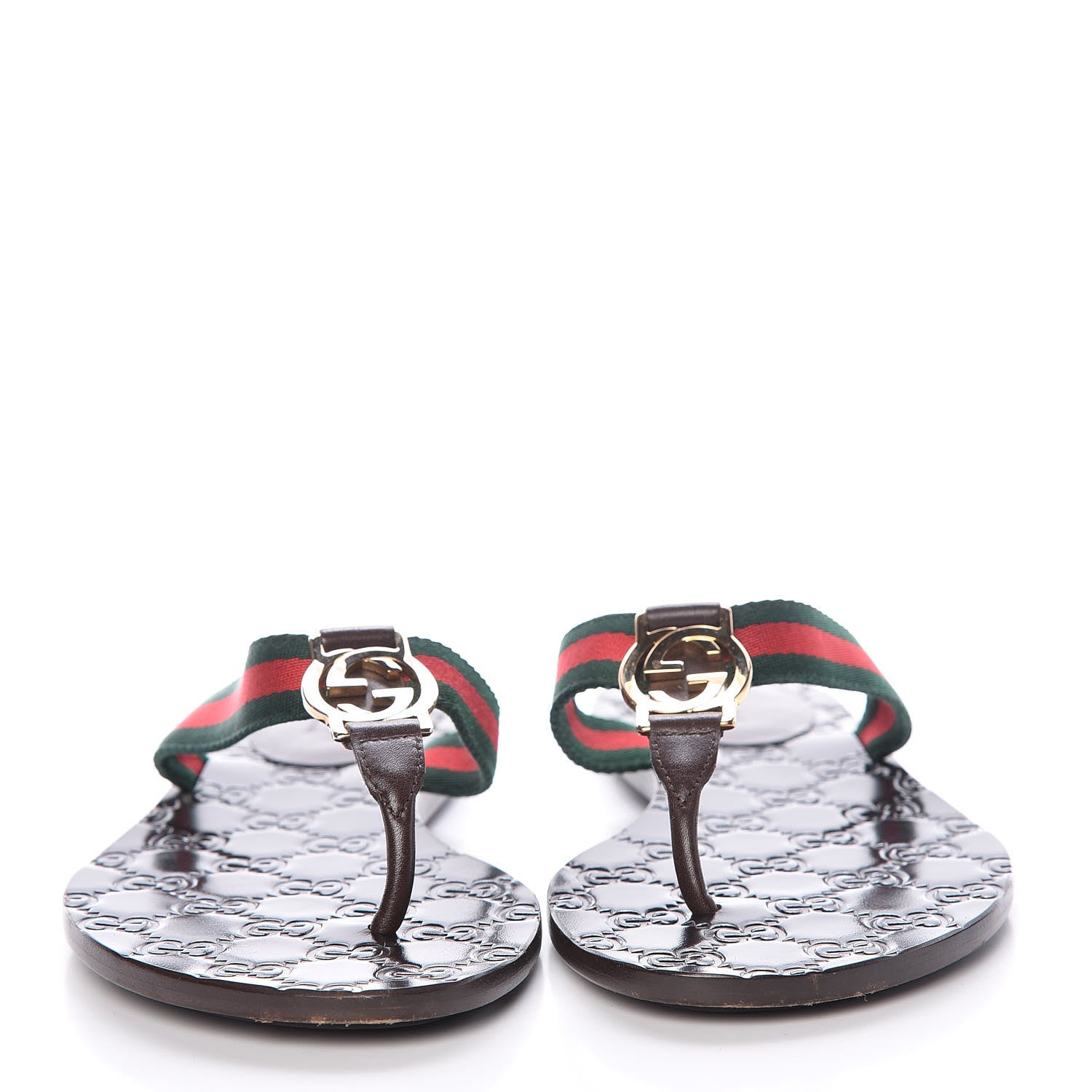 Gucci Nylon Calfskin Web GG Monogram Womens Thong Sandals 37 Green Red Cocoa 2 of 10