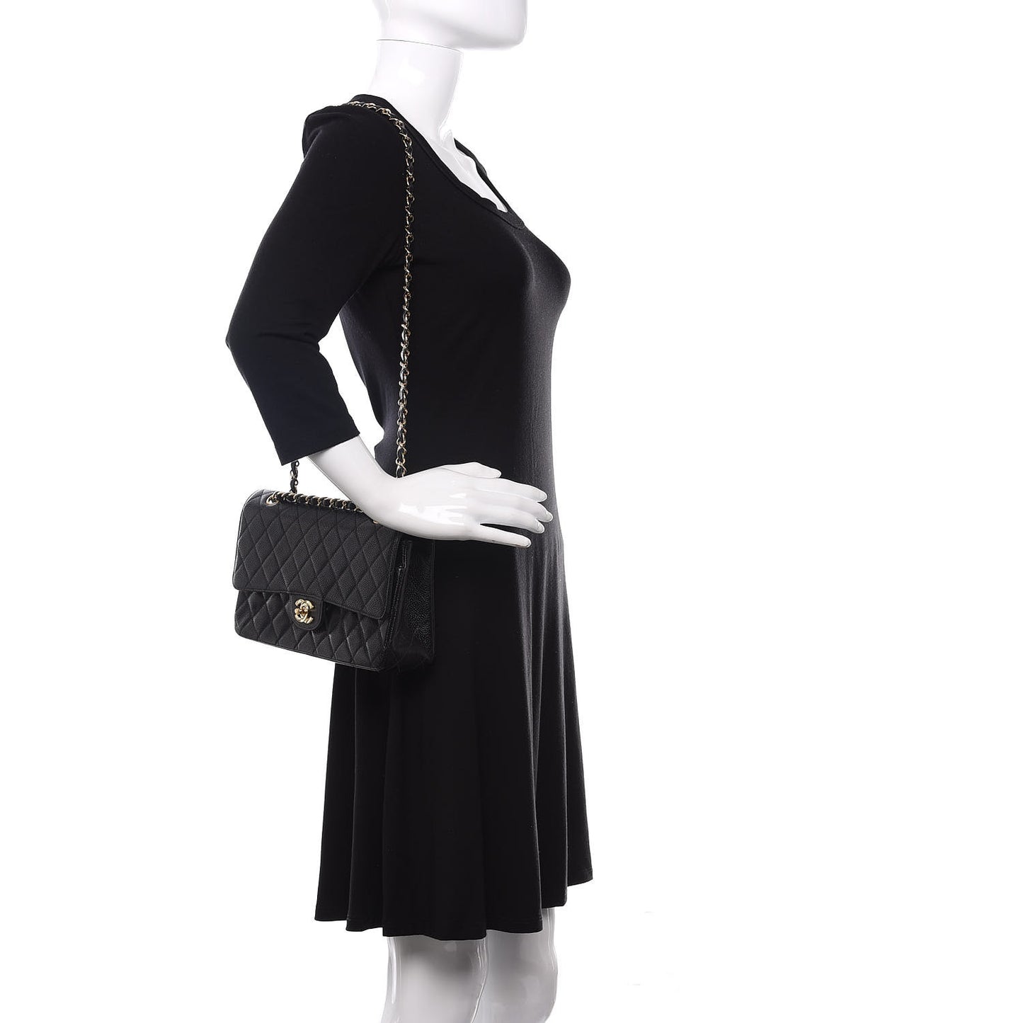 Caviar Quilted Medium Double Flap Black