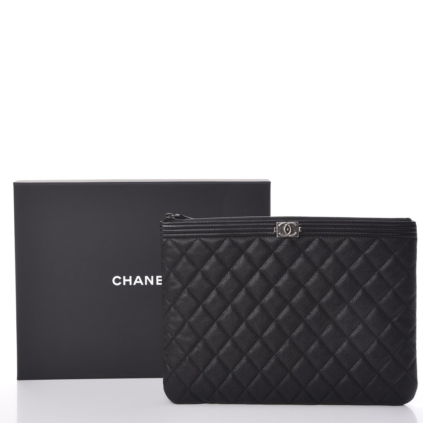 Caviar Quilted Medium Boy Cosmetic Case Black