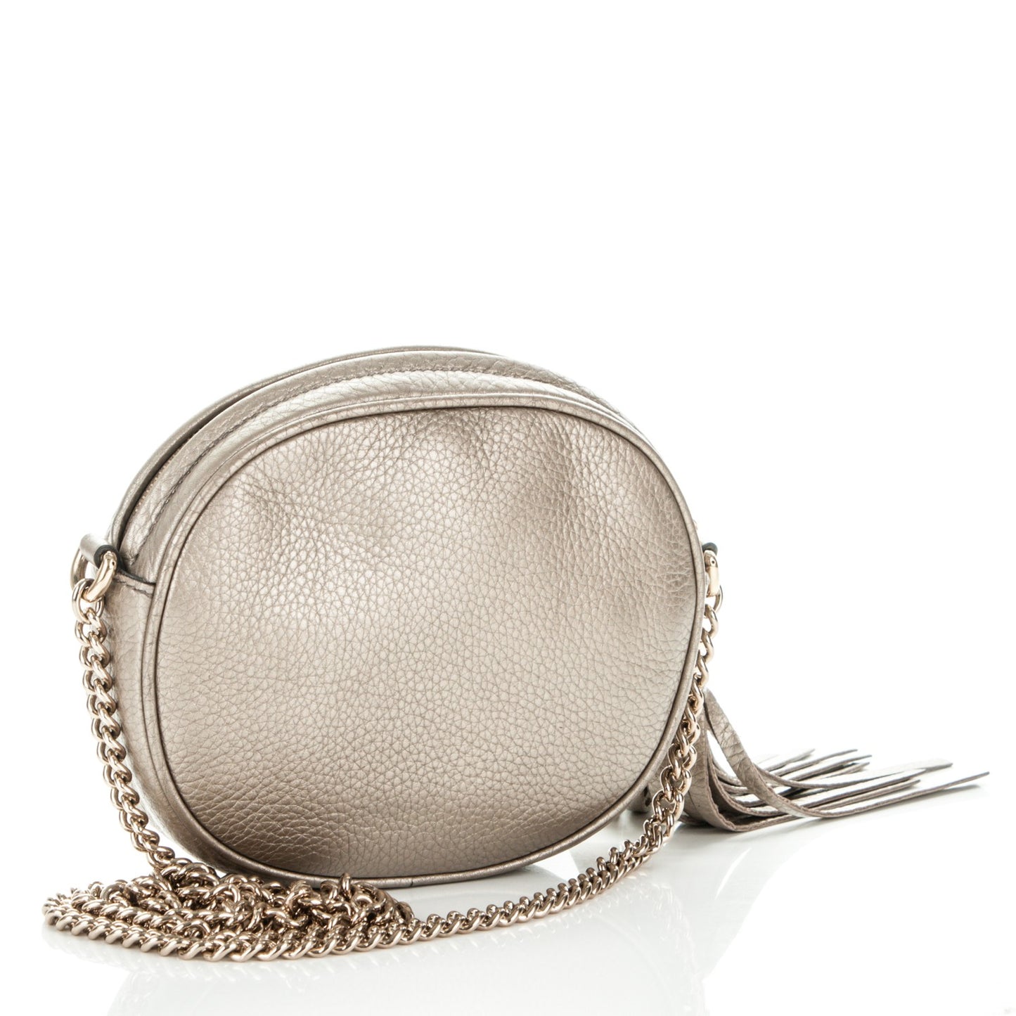 Metallic Pebbled Calfskin Mini Soho Chain Bag Golden Beige