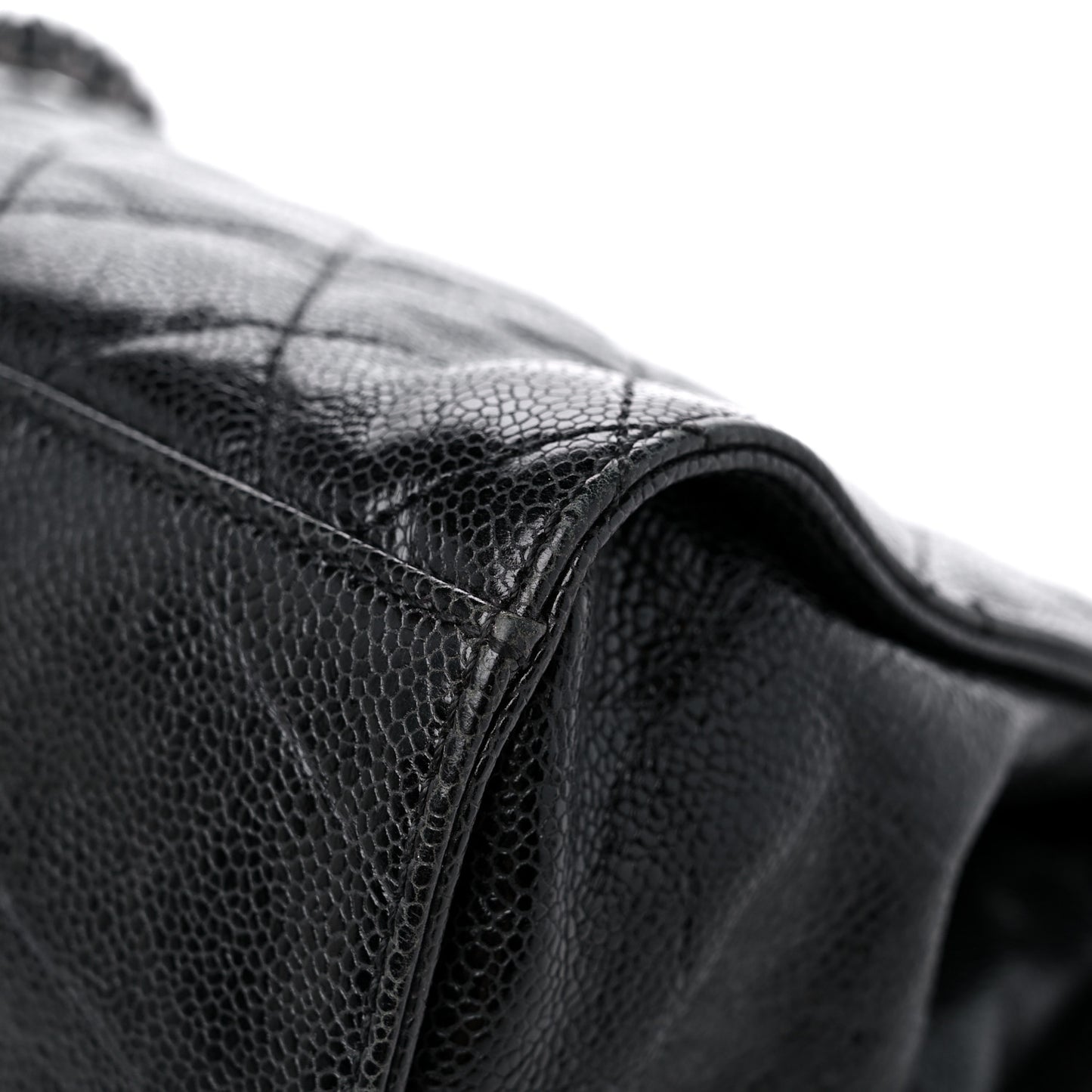 Crumpled Grained Calfskin Jumbo CC Crave Flap Black
