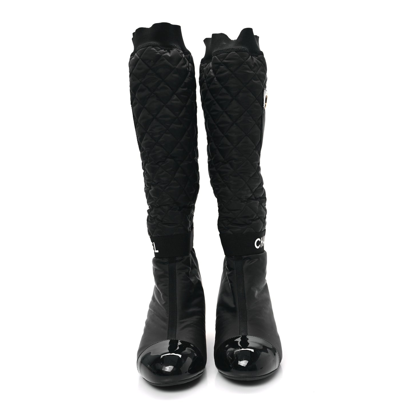Mixed Fibers Lambskin Patent Calfskin Convertible High Boots 38 Black