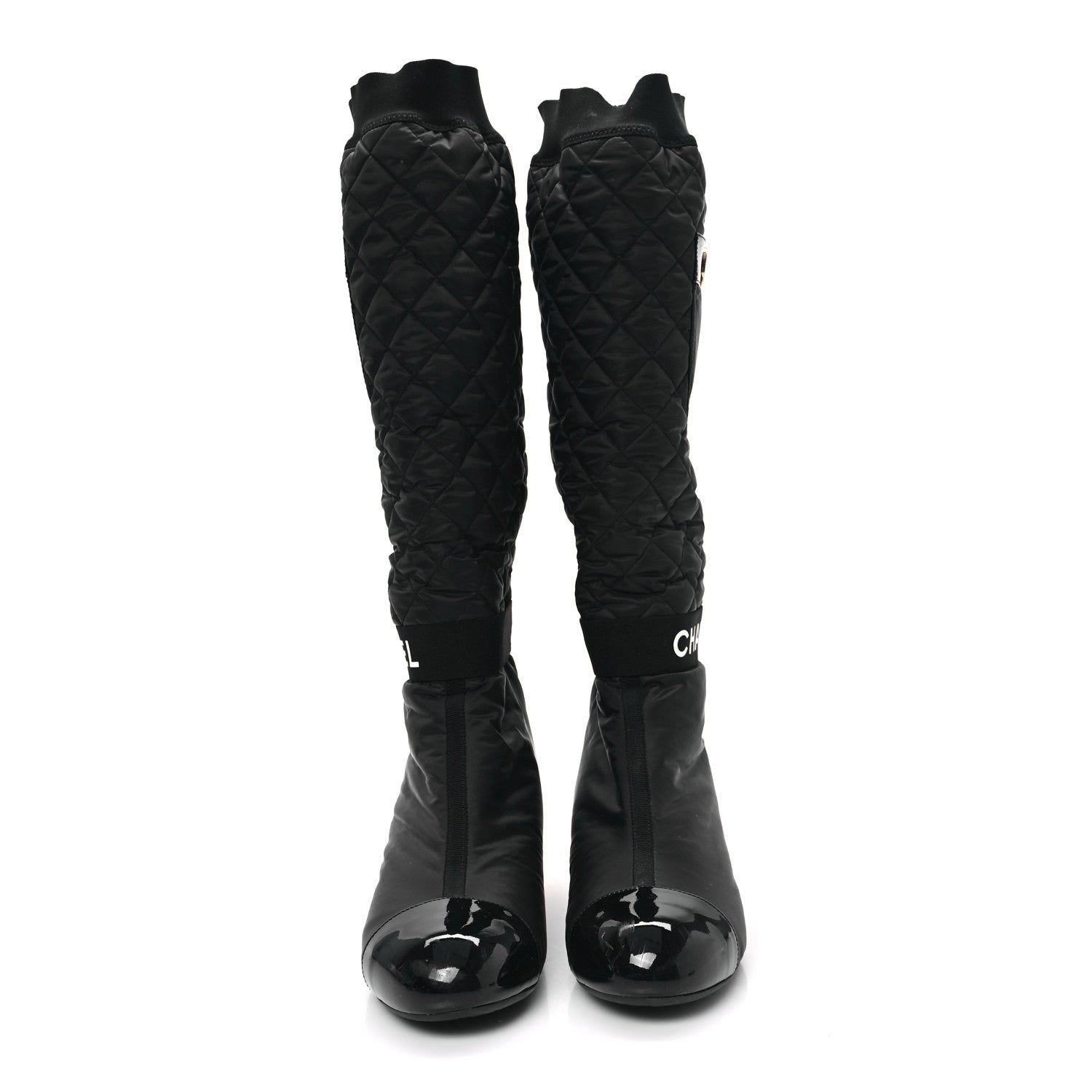 Chanel Mixed Fibers Lambskin Patent Calfskin Convertible High Boots 38 Black 2 of 10