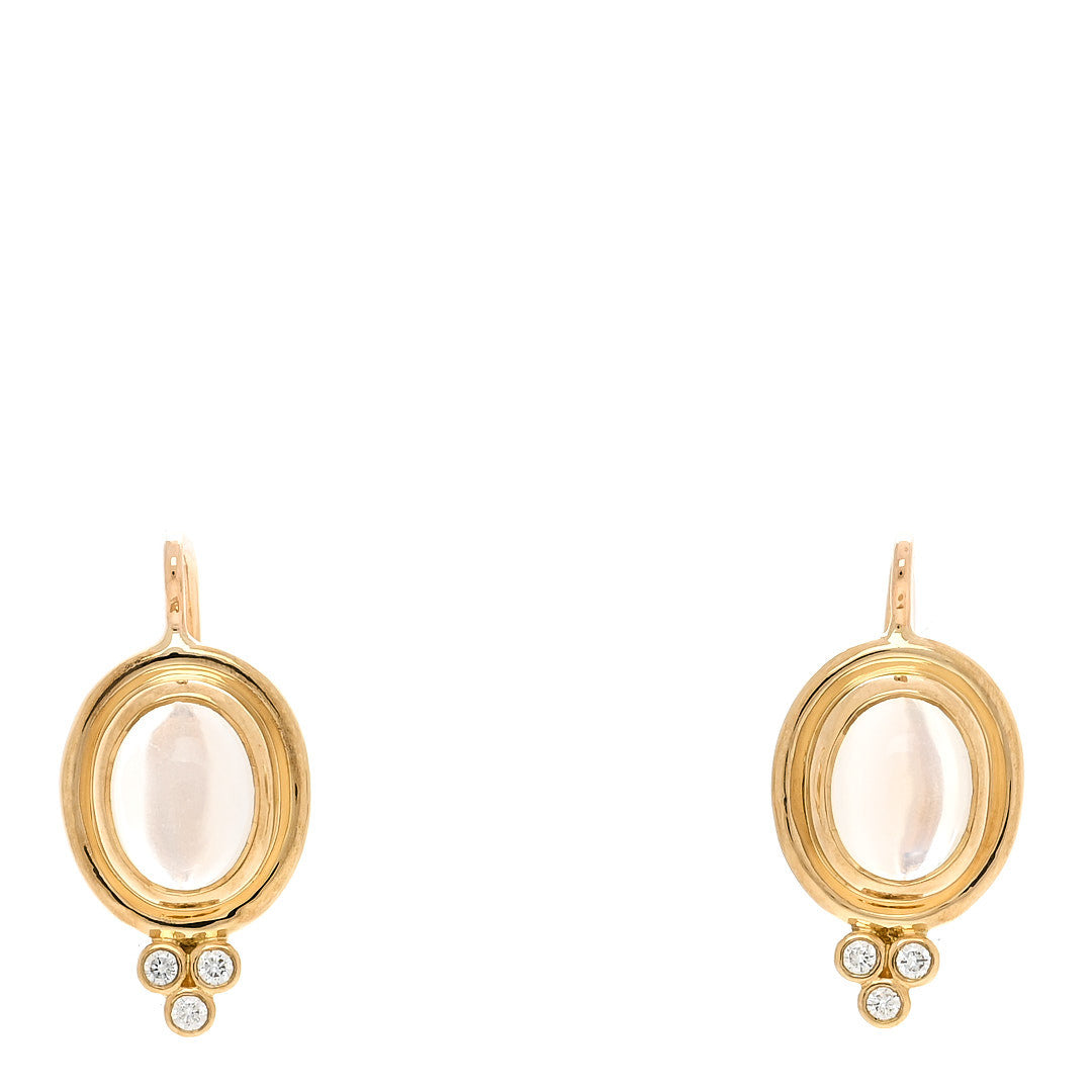 18K Yellow Gold Diamond Blue Moonstone Classic Temple Drop Earrings