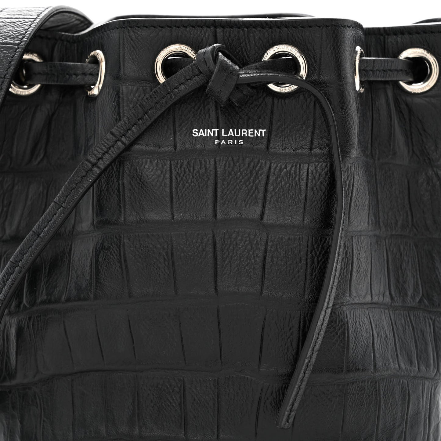 Calfskin Crocodile Embossed Small Emmanuelle Bucket Bag Black