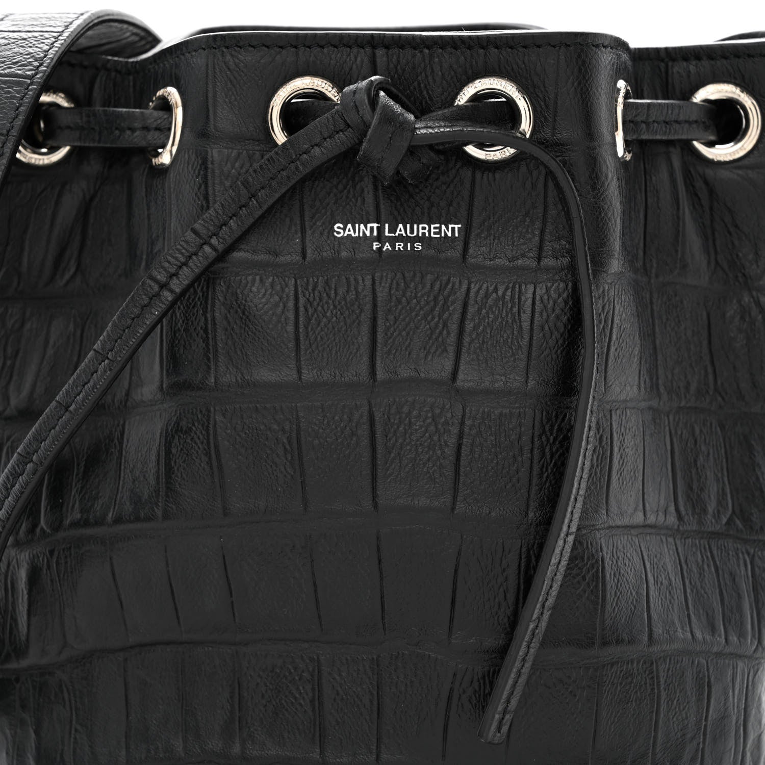 Saint Laurent Calfskin Crocodile Embossed Small Emmanuelle Bucket Bag Black 8 of 13