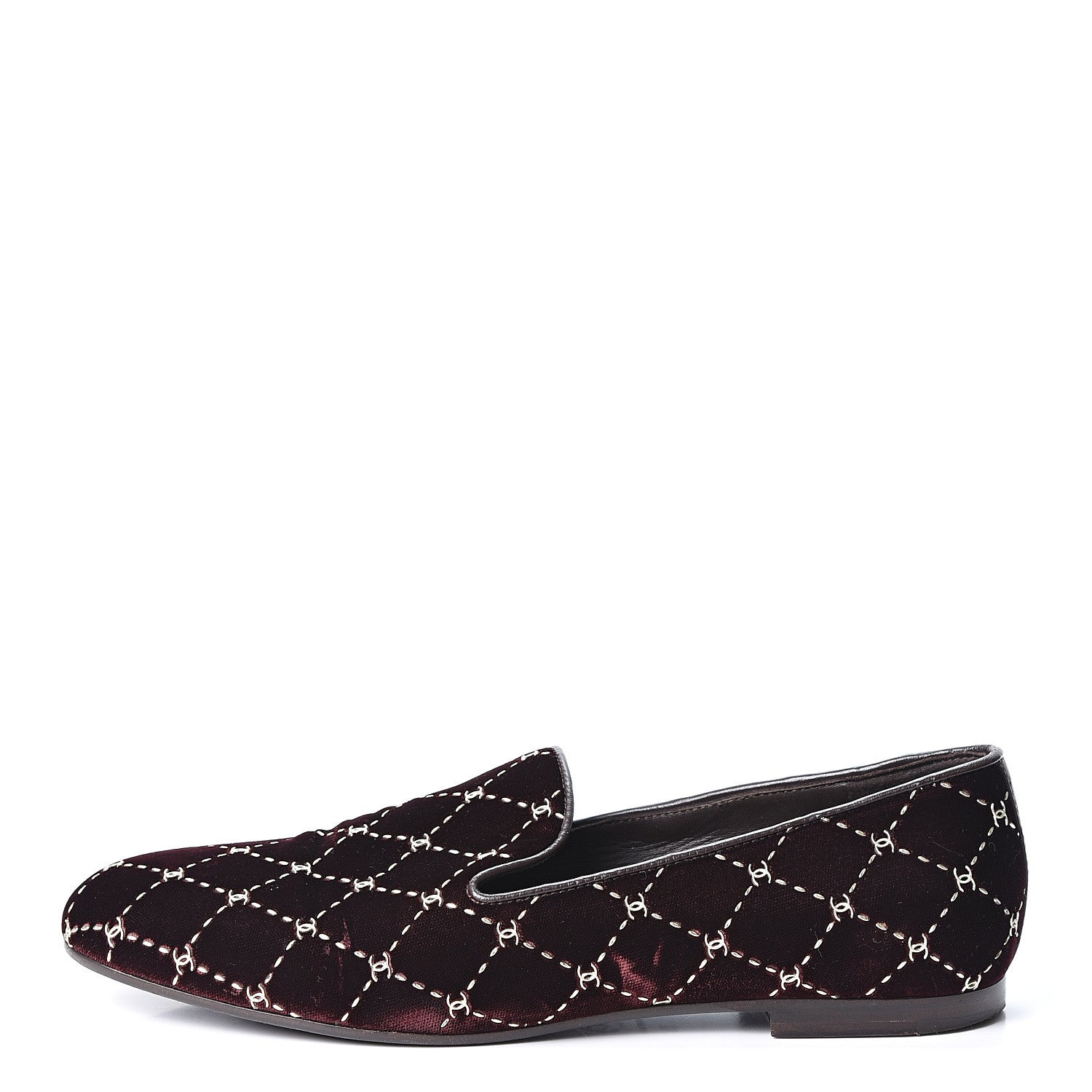 Chanel Velvet Mocassin Loafers 38 Burgundy 1 of 9