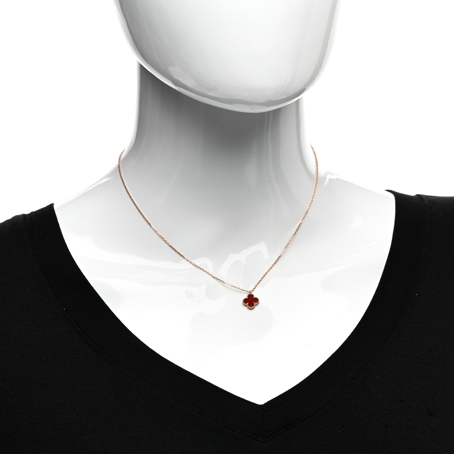 18K Rose Gold Carnelian Sweet Alhambra Pendant Necklace