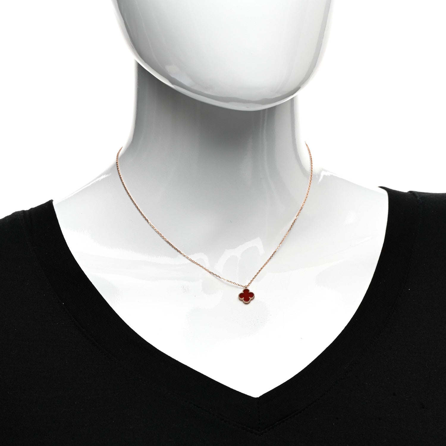 Van Cleef & Arpels 18K Rose Gold Carnelian Sweet Alhambra Pendant Necklace 2 of 6