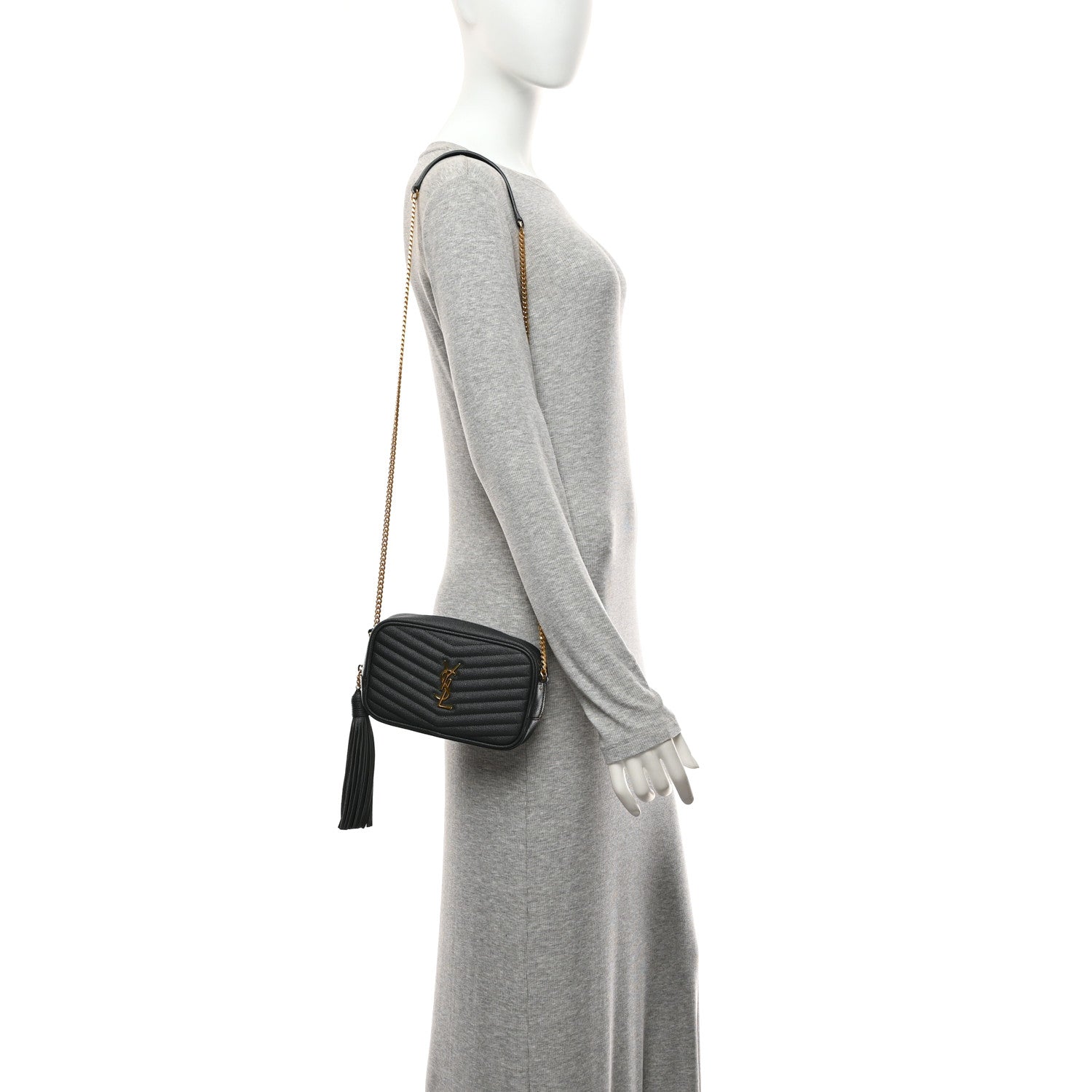 Saint Laurent Grain De Poudre Matelasse Monogram Mini Lou Camera Bag Dark Smog 2 of 11