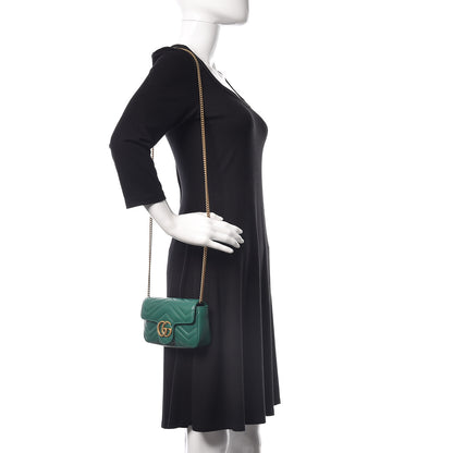 Gucci Calfskin Matelasse Super Mini GG Marmont Shoulder Bag Emerald Green 2 of 11