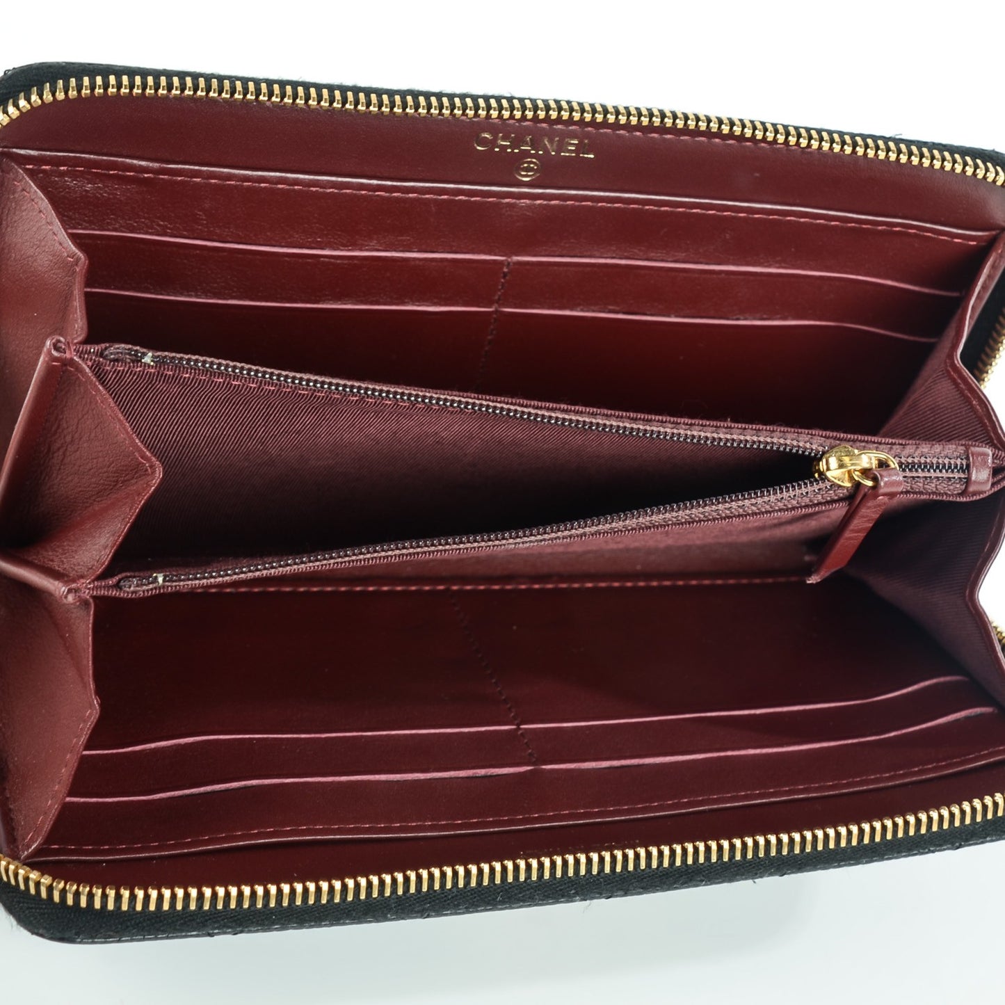 Caviar Quilted Large Gusset Zip Around Wallet Black