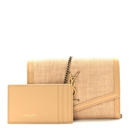 Saint Laurent Micro Raffia Monogram Uptown Chain Wallet Natural Hay Blush 3 of 9
