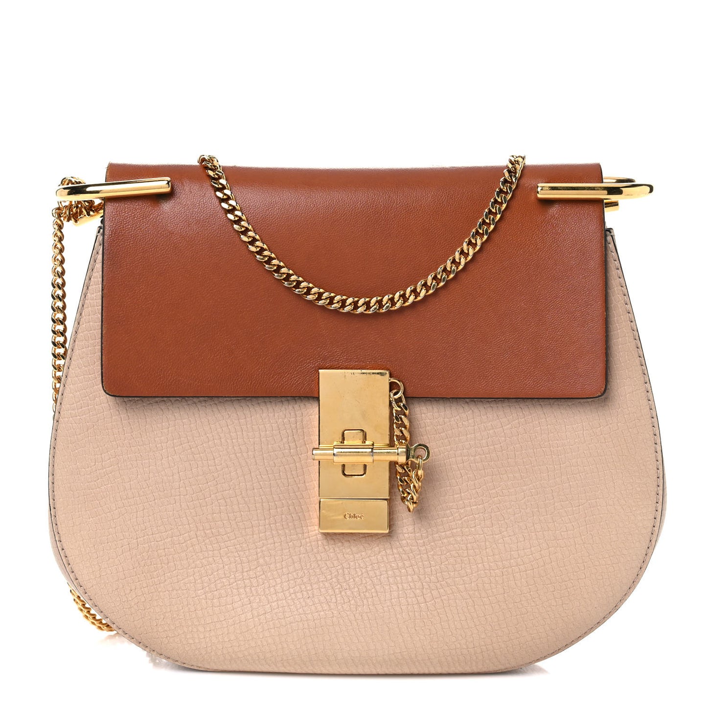 Grained Calfskin Lambskin Mini Bi-Color Drew Shoulder Bag Powder Beige Caramel